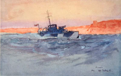 Sonnenaufgang: Motorboot vor Gallipoli, Italien, Illustration aus 